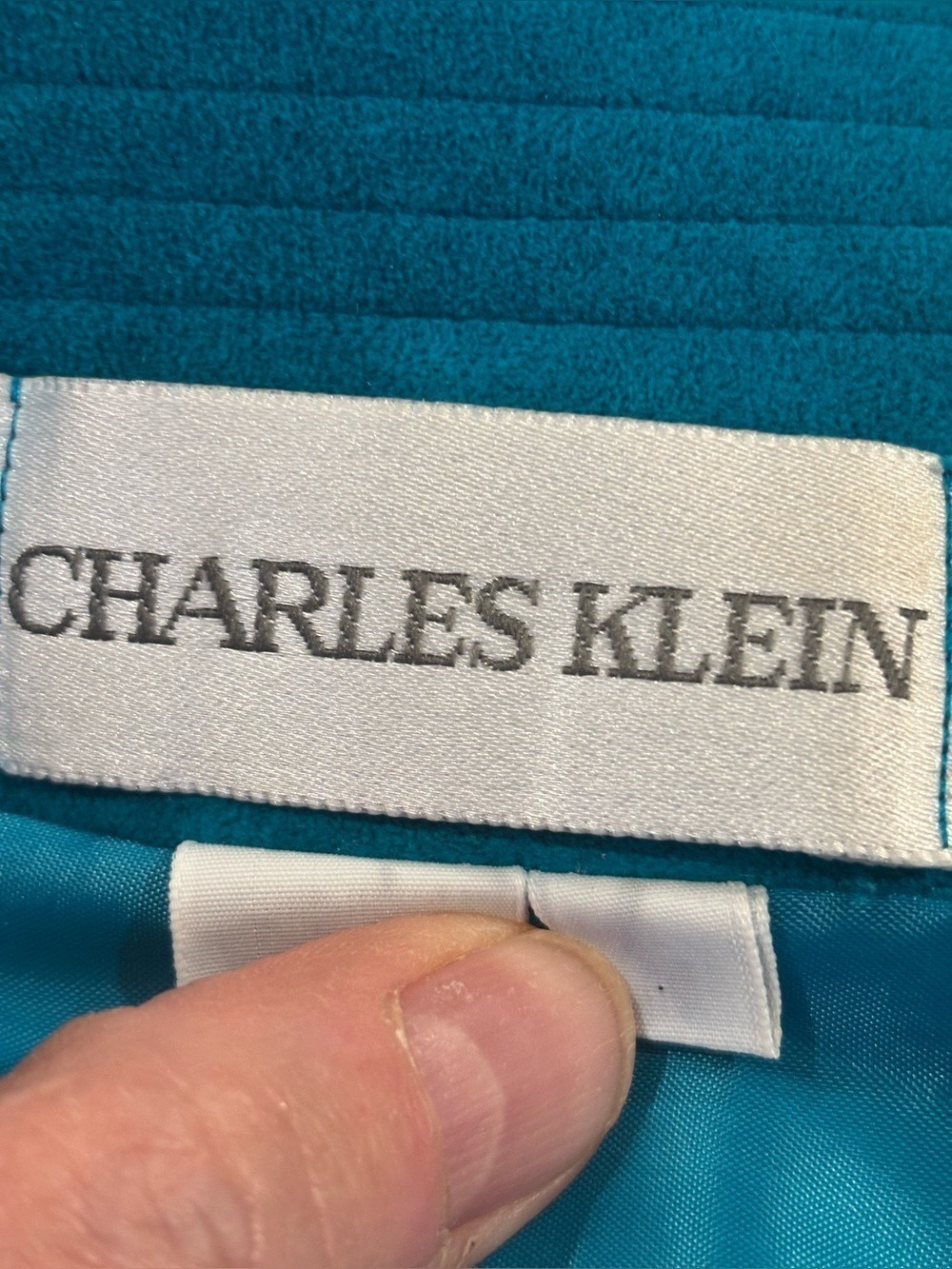 CHARLES KLEIN 2PC 90s ULTRA SUEDE TEAL RELAXED FIT DBL LAPEL BLAZER & SKIRT 12 - Picture 7 of 9